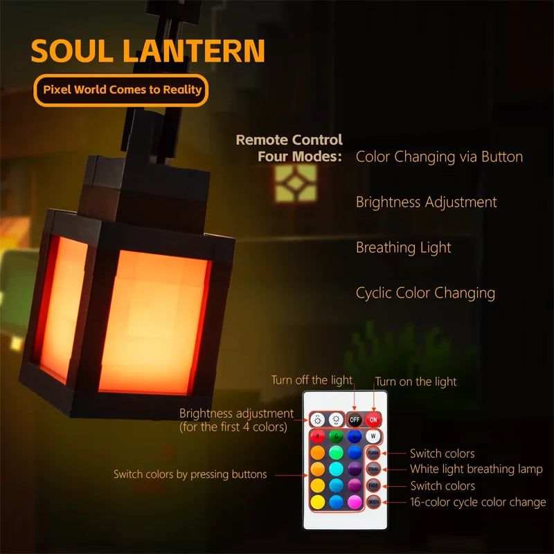 Pixel Style Night Light Portable Lantern Tabletop Ornament 16 Colors Lantern  Interior Decoration Festival Atmosphere Light DIY